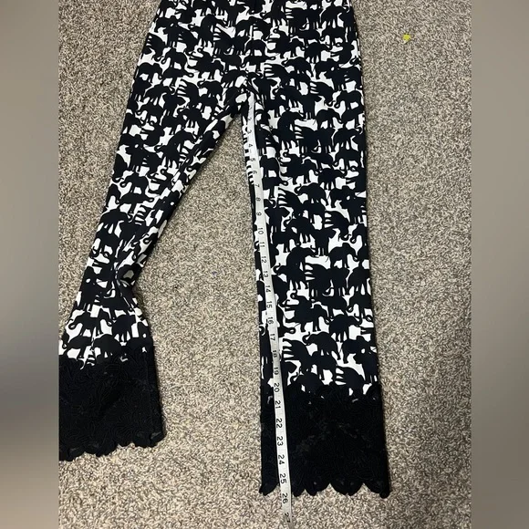 MarcCain Black and White Patterned Cropped Pants With Lace Trim NWT